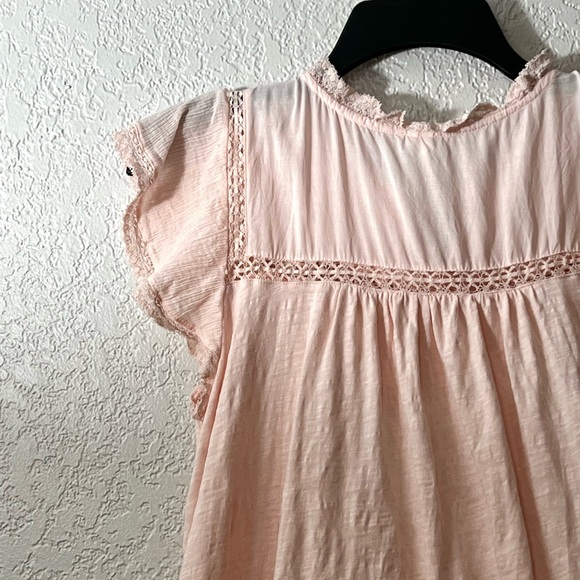 Anthropologie Pink Tassel Lace Bohemian Short sleeves Blouse Casual Tops - Picture 3 of 5